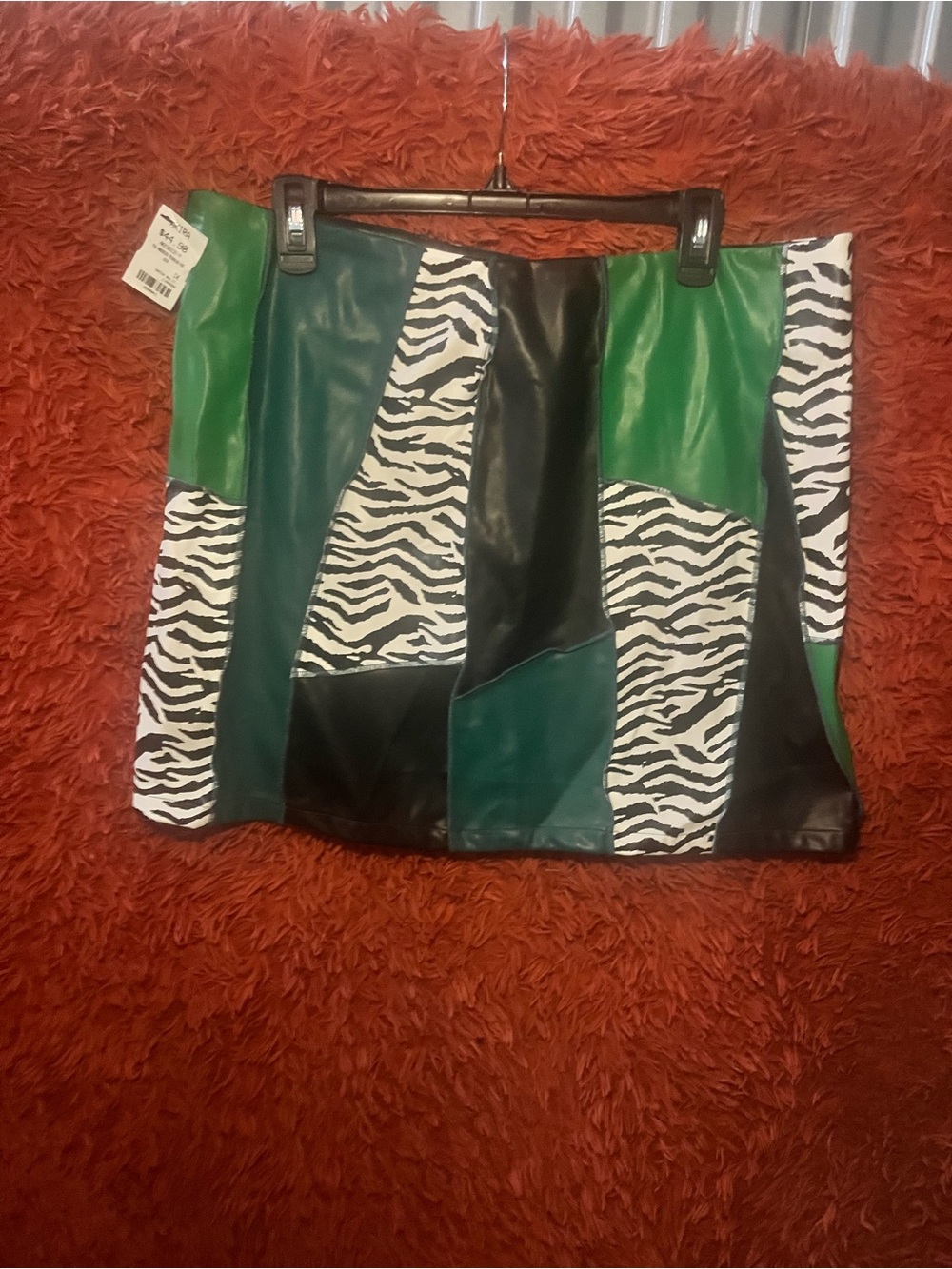 AKIRA Green and Black Patchwork Mini Skirt with Zebra Print Size 1XL NWT